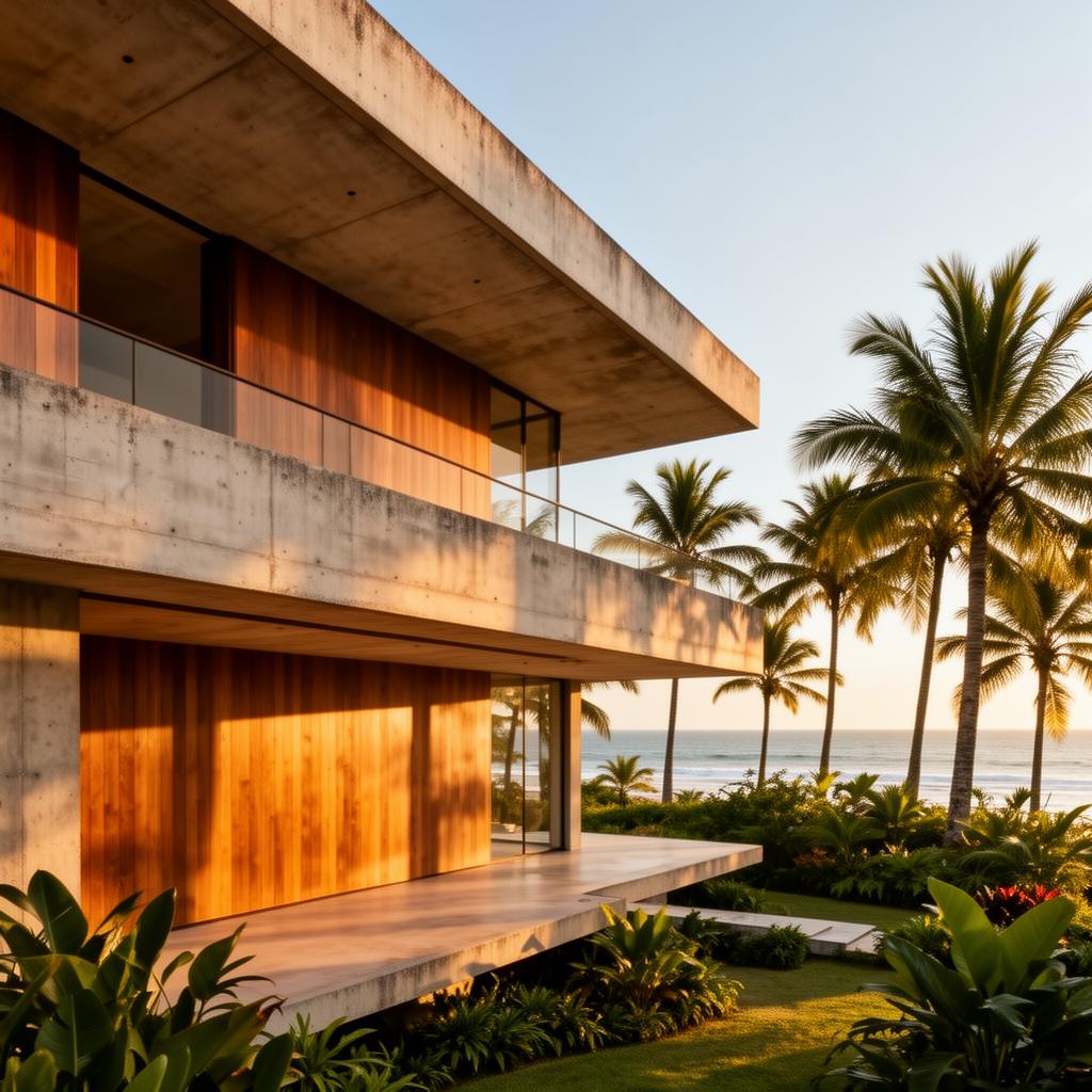 Fachada de casa de praia modernista brasileira