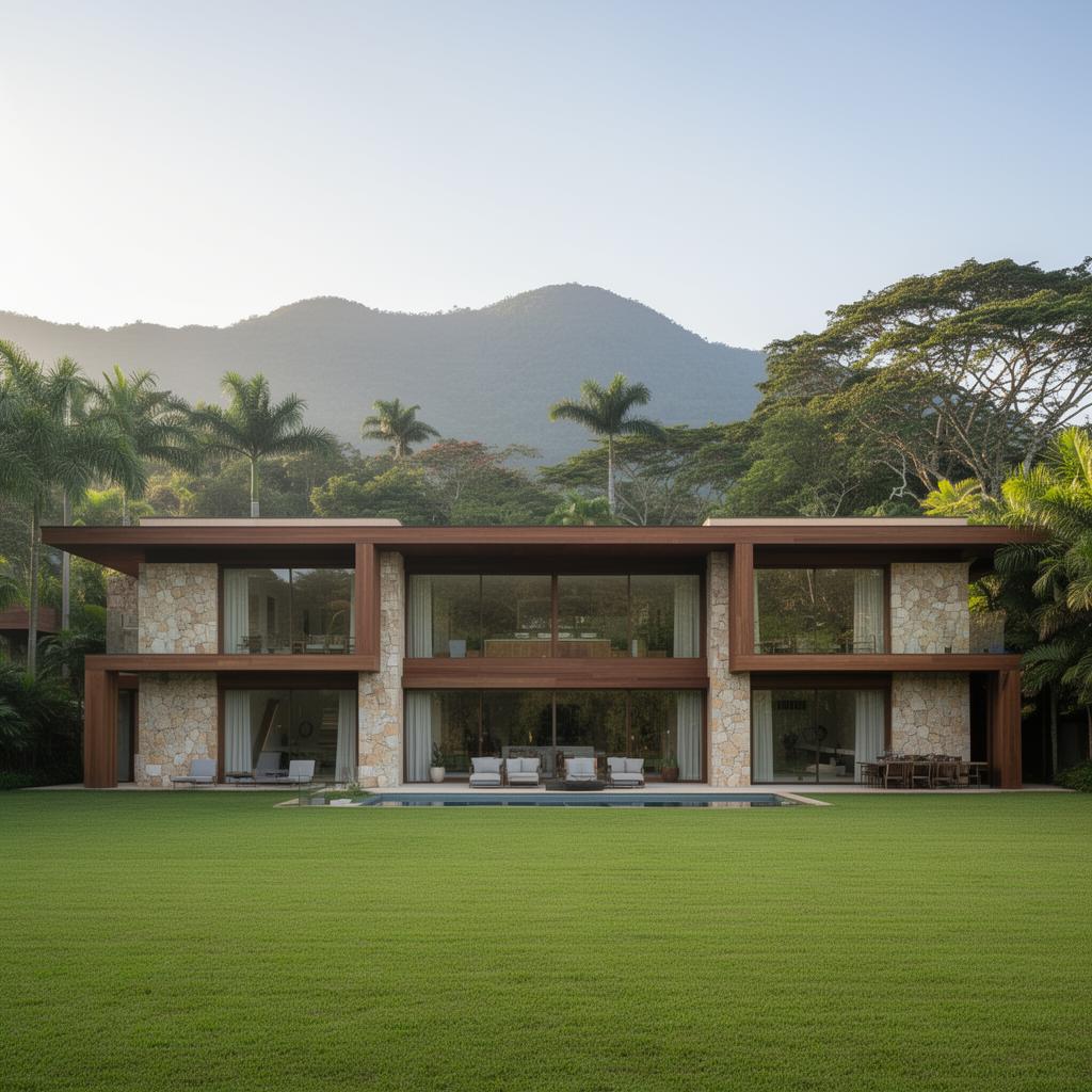 Mansão contemporânea brasileira com vista para serra